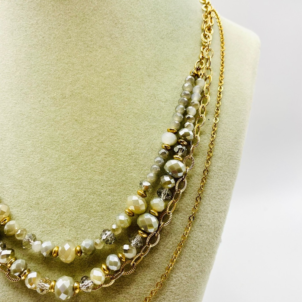 Gray Beaded Multi Row Drape Layered Necklace. Gol… - image 4